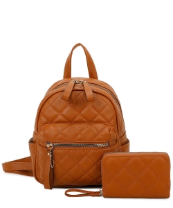 Quilted Classic Backpack 2-in-1 Set LF459M2 BROWN